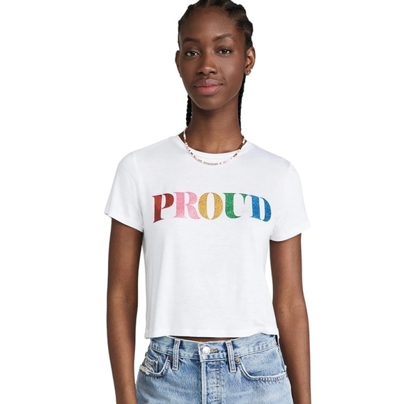 Beach Riot PROUD Rainbow Graphic Crew Neck Crop T Shirt Women’s Large - Picture 2 of 12